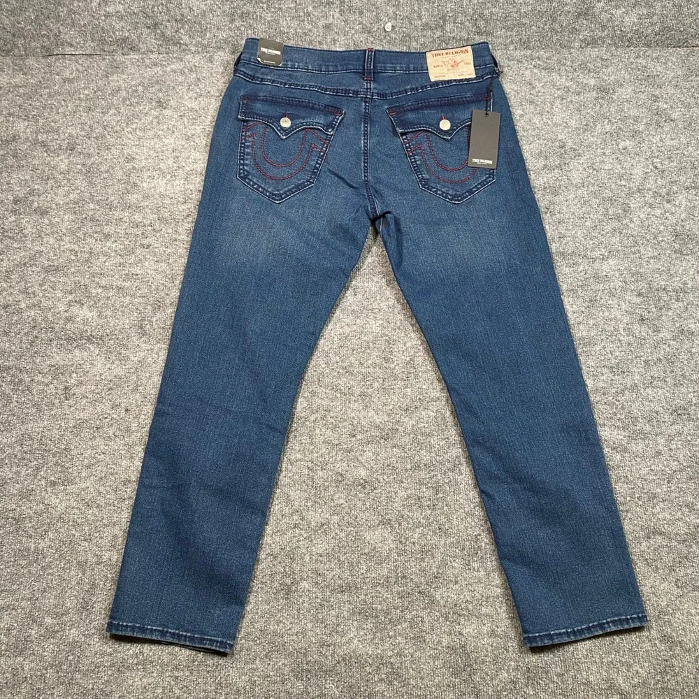 True Religion Geno Relaxed Slim Jeans Dark Shivering Wash Blue Mens 36 NWT